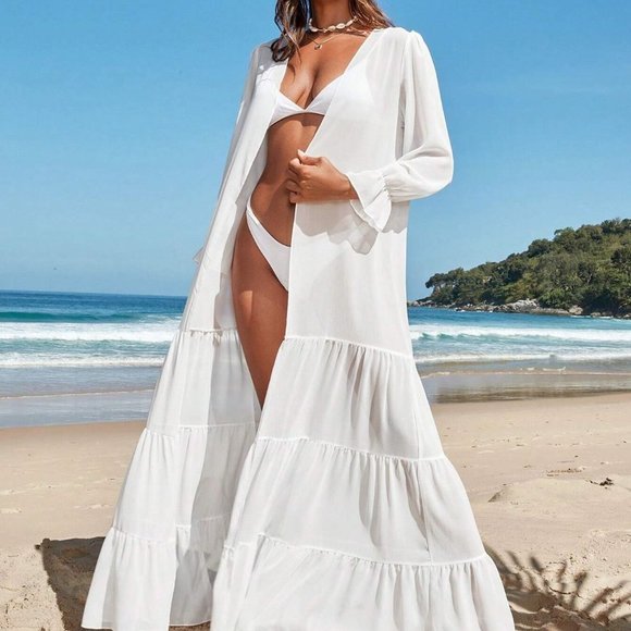 Ruffle Hem Sheer Mesh Kimono top - Picture 5 of 5